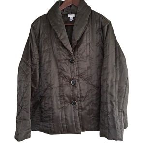 CHICO’S Gorgeous Army Green Quilted Satin Jacket/Coat Size 0 XS